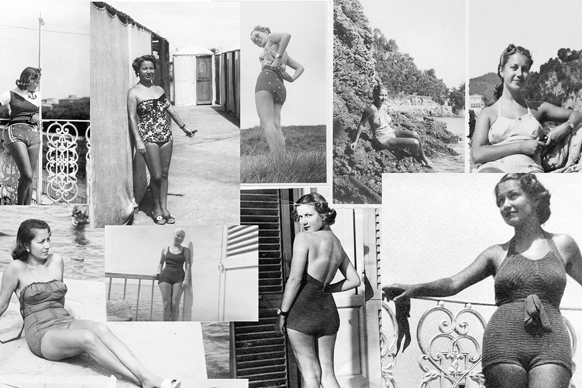 vintage photos of women wearing swimwear at the beach