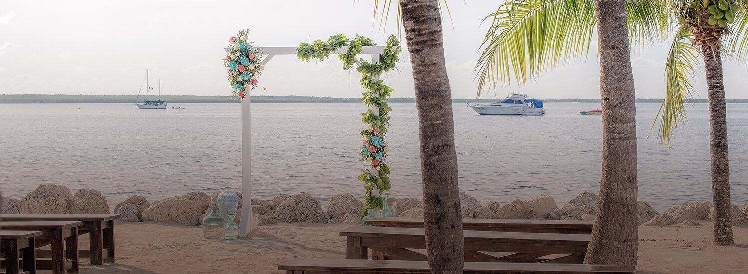 view of a ceremony altar in front of the ocean water
