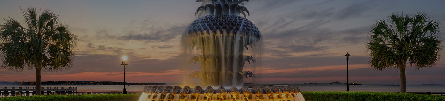 View of fountain at sunset