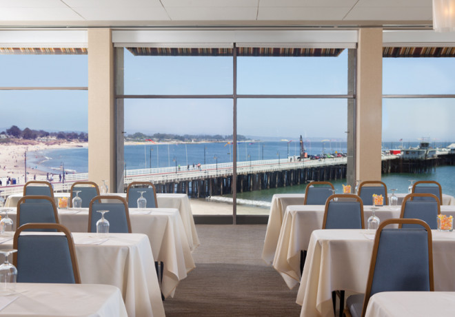 surf-view-room - ballroom with tables set for a meeting overlooking the boardwalk and beach
