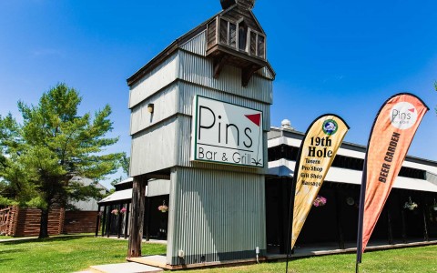 Entrance to the pins bar and grill