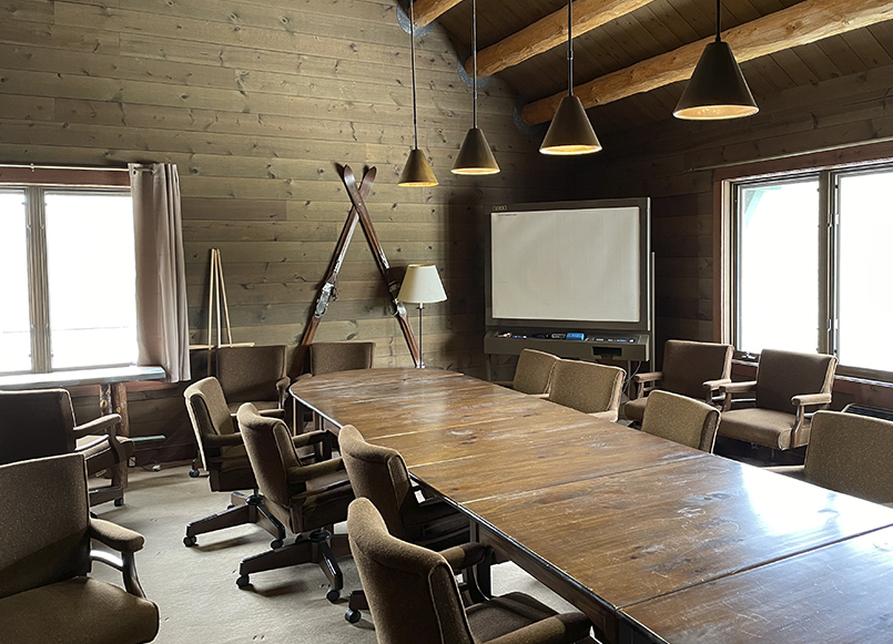 long board room table in rustic design meeting room
