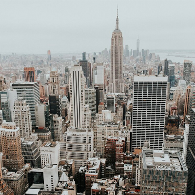 aerial view of new york city on a cloudy day