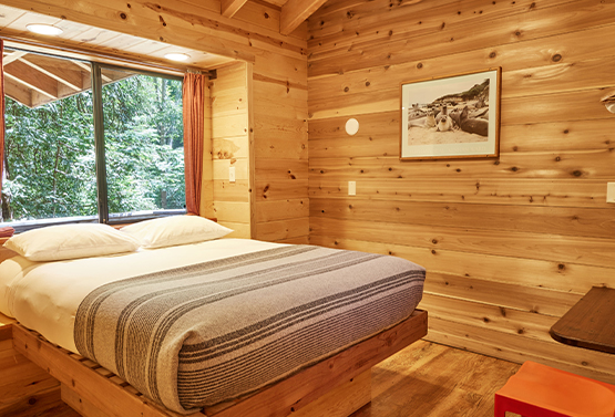 a cabin themed bedroom at big sur campgrounds