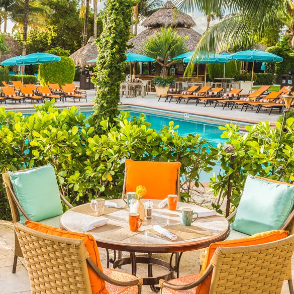 dining in front of pool