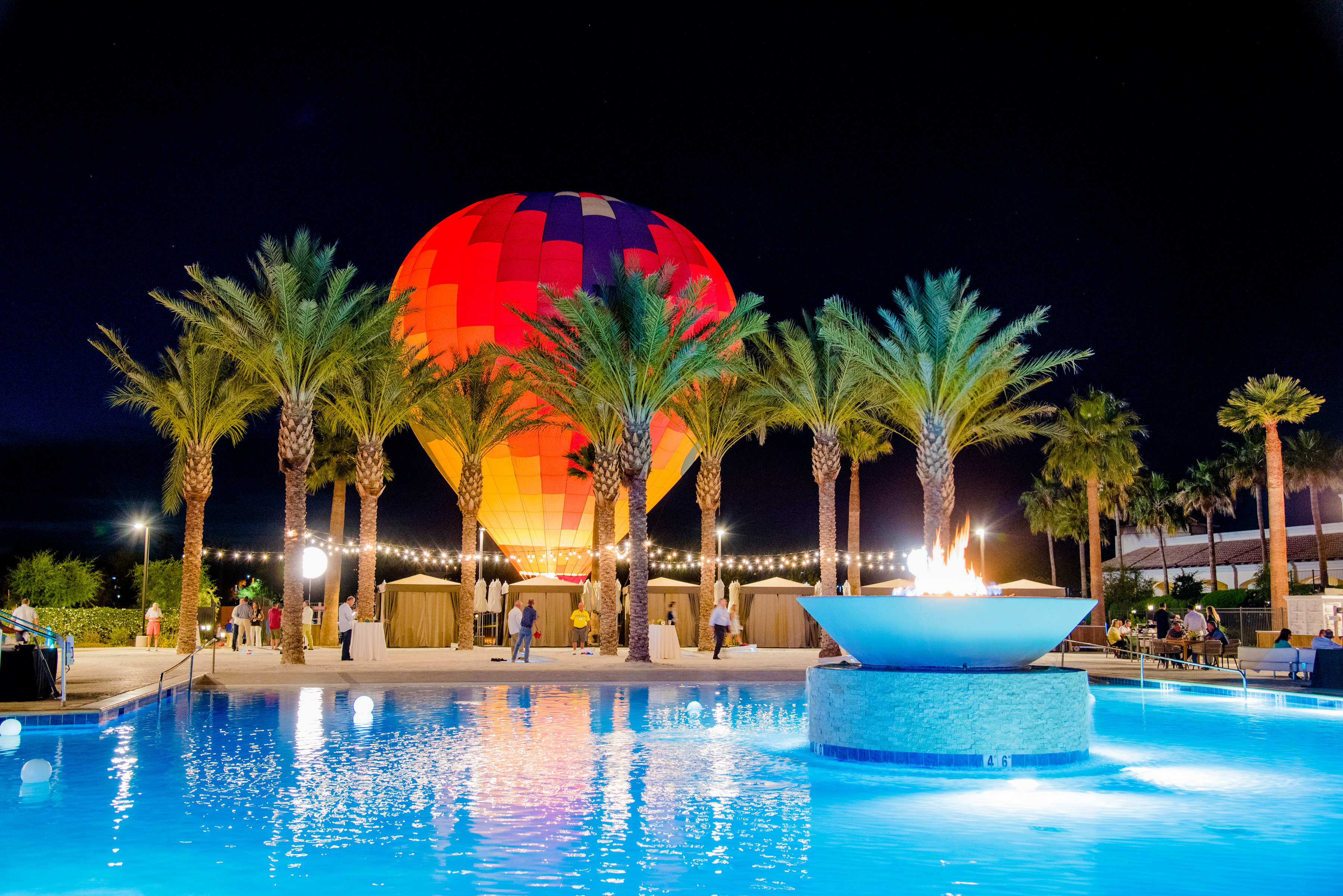 hot air ballon by the pool