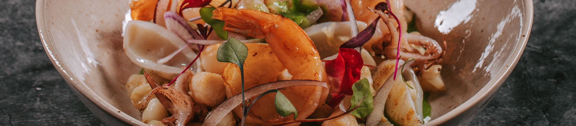 close up of a seafood bowl