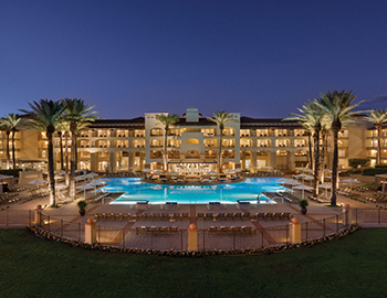 The princess pool set against the evening sky