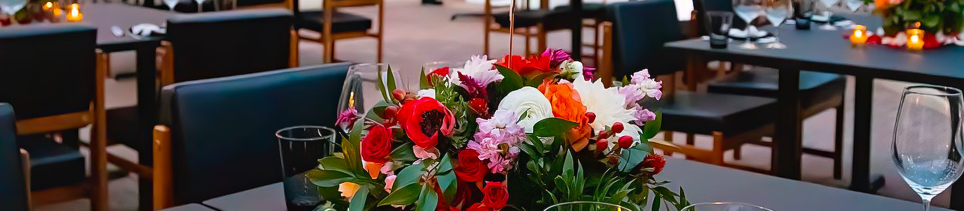 table decorated multicolored floral centerpiece