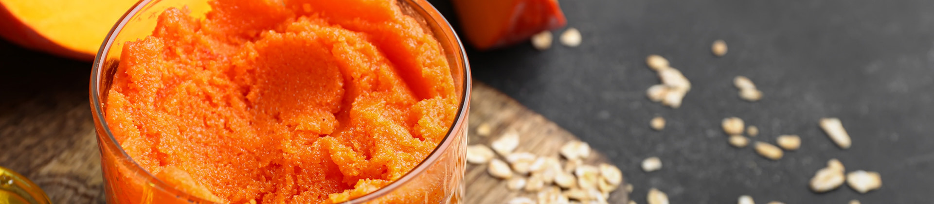 Closeup of a cup with mashed pumpkin