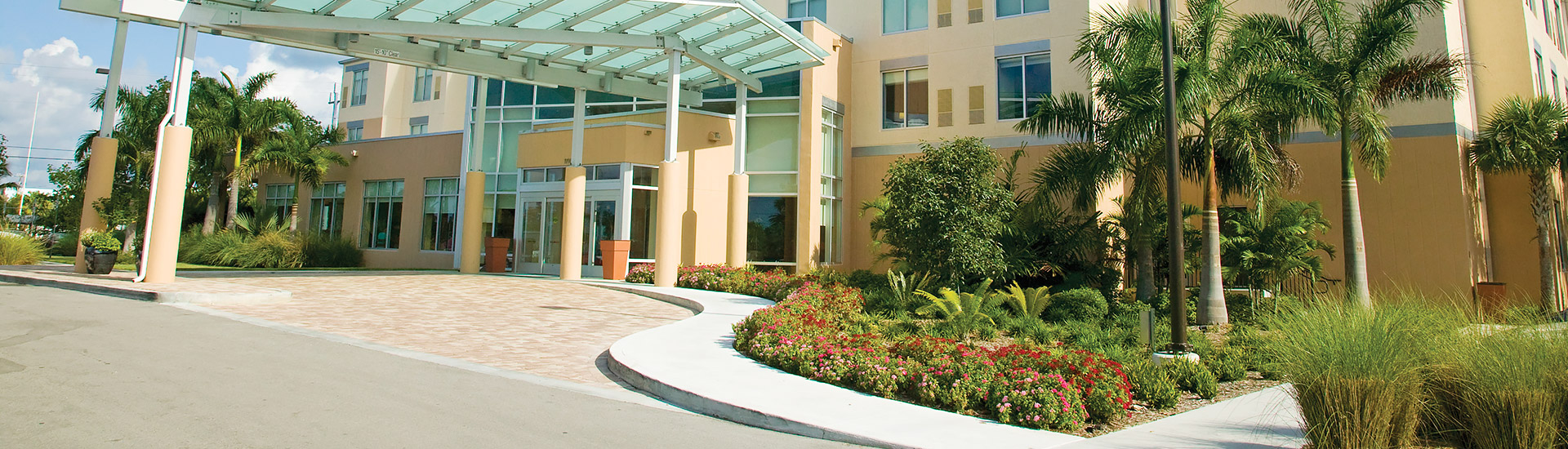 entrance to hotel on a sunny day
