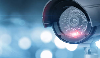 up-close view of a security camera