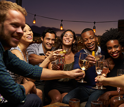 night toast with group of friends