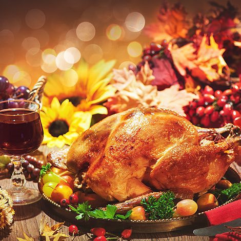 Festive thanksgiving dinner set up on table
