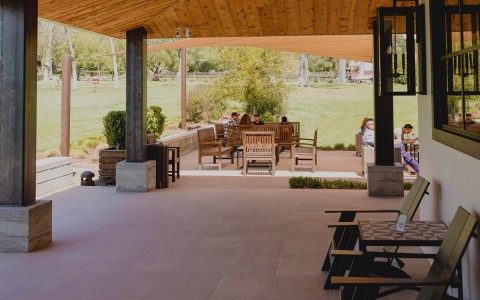 outdoor porch with people seated