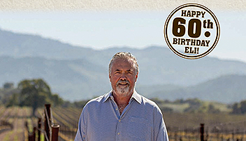view of eli parker in the vineyard with a stamp that says happy 60th birthday eli