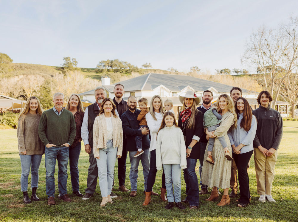 Fess Parker Family photo, taken December 2022 on the lawn in front of the tasting room at the home ranch