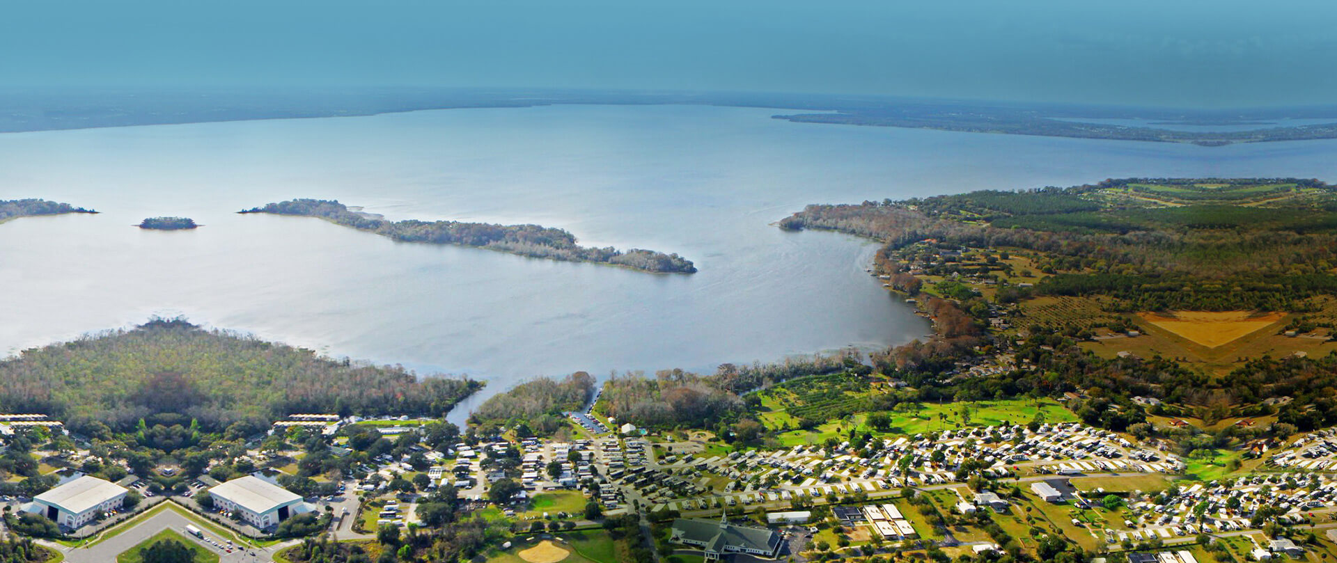 large lake view and aerial view of RV lot