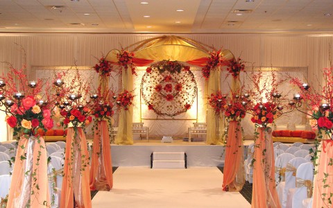 wedding venue decorated for an indian wedding