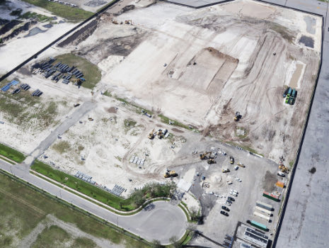 Aerial view of a large land under construction