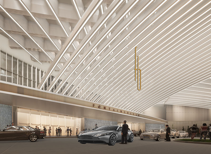 the entrance of the fontainebleau vegas resort with valet