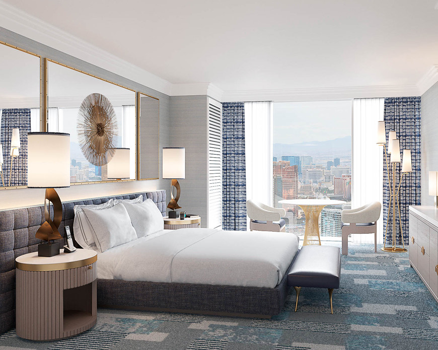 bedroom with a view overlooking the city