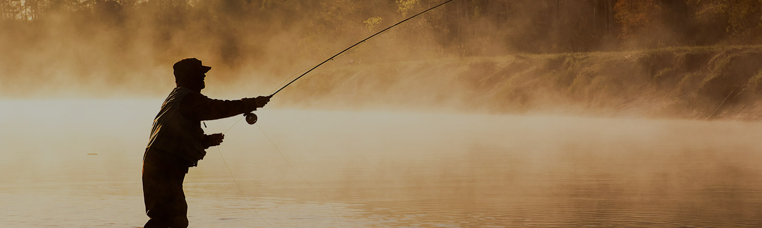 Silhouette of man fishing by lake
