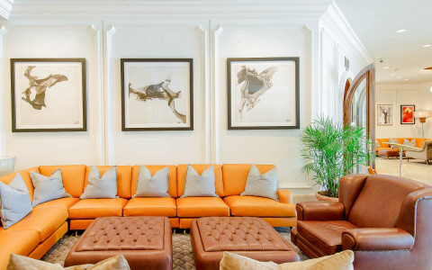 orange sofa in lobby