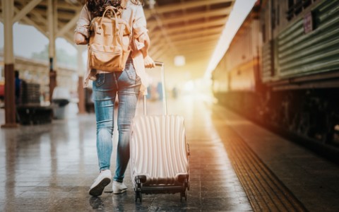 woman traveler walking with luggage
