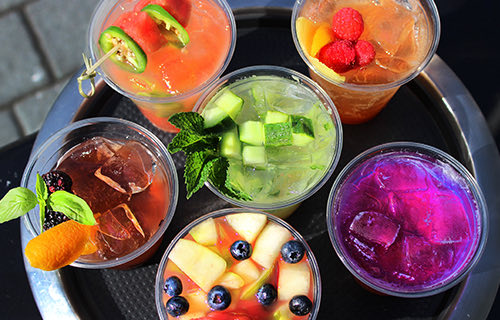 5 diferent and colorful drinks