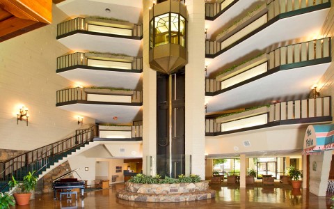 glenstonelodge lobby with large staircase 