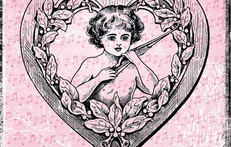 Drawing of cupid in heart
