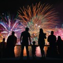 Fireworks with silhouettes of people