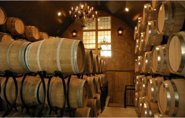 Wine cellar with barrels