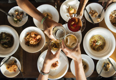 plates of food at dining table