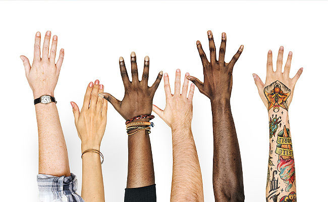 Diverse group of hands and arms