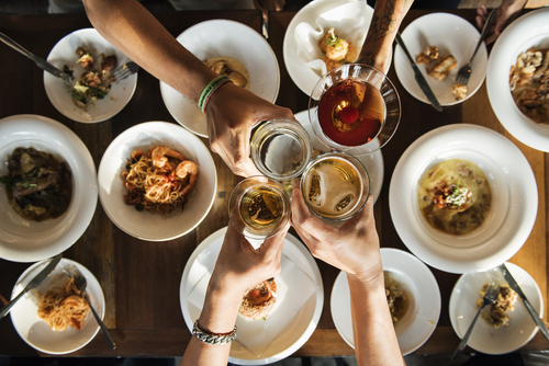 plates of food at dining table
