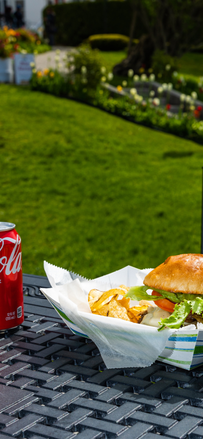Burger and Soda on table