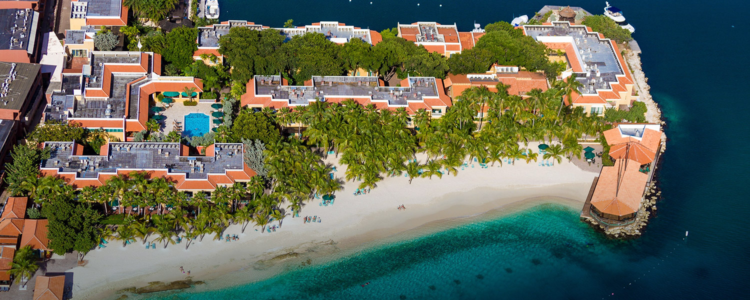 aerial view of resort property by the ocean
