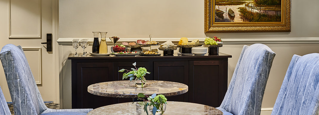 view of seating area at inn breakfast buffet