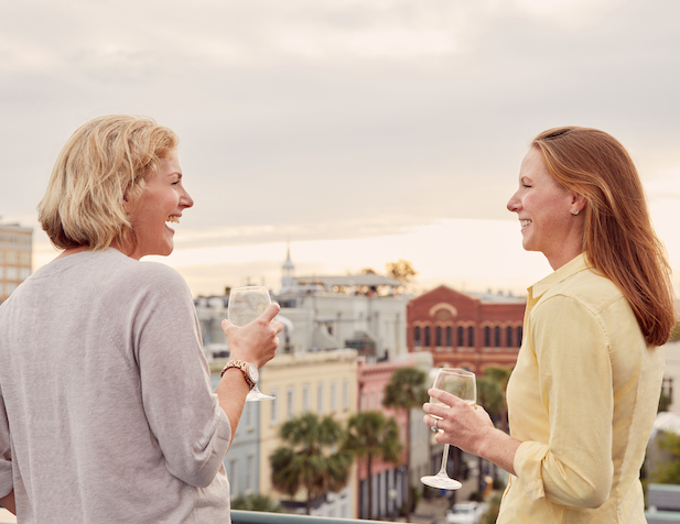 two ladies at rooftop bar