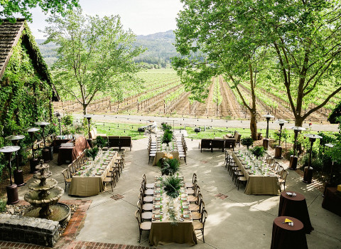  wedding reception set up on the outdoor patio