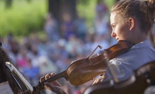 violinist playing for a crowd