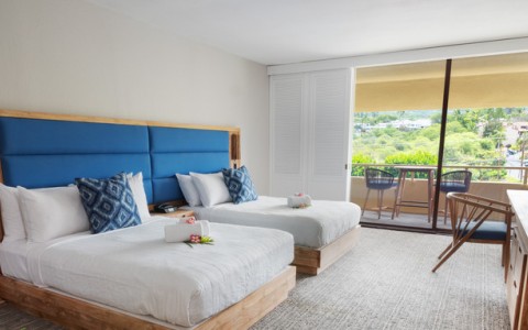 hotel room with double beds