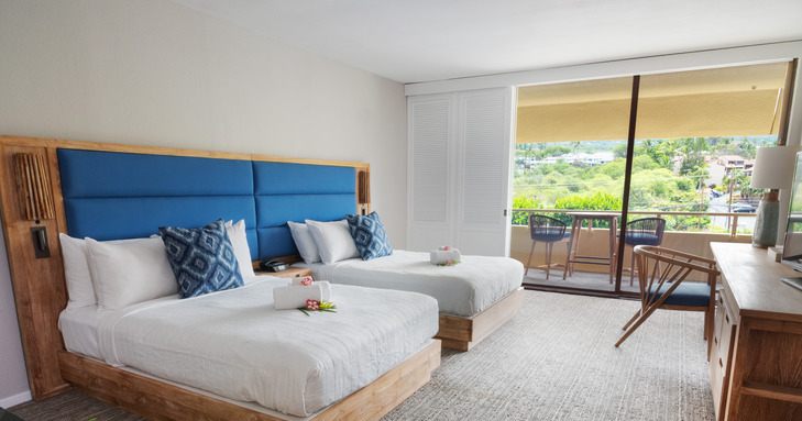 hotel room with double beds