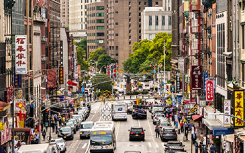 a busy street in chinatown