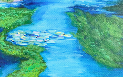 blue and green waterlilies painting 