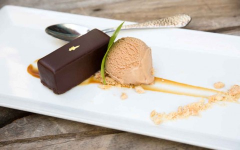 Dessert with chocolate and ice cream scoop