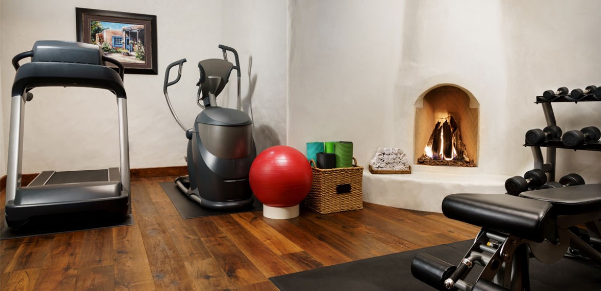 Small gym with fireplace