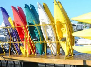 colorful rental kayaks lined up